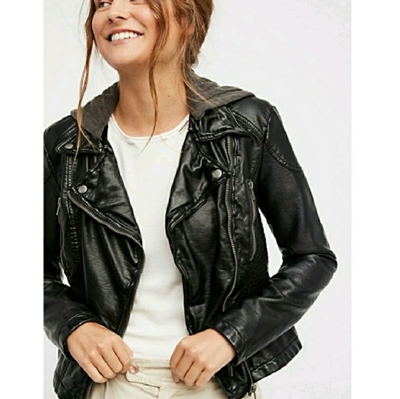 free people faux leather jacket with hood
